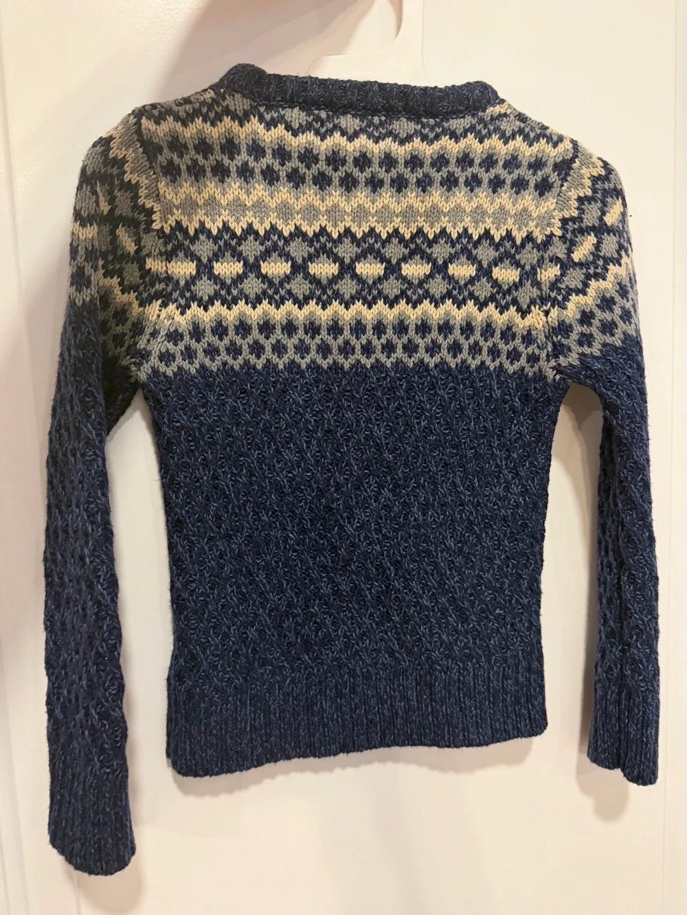 Kids Blue Fair Isle Crewneck Sweater by Rorie Whelan.